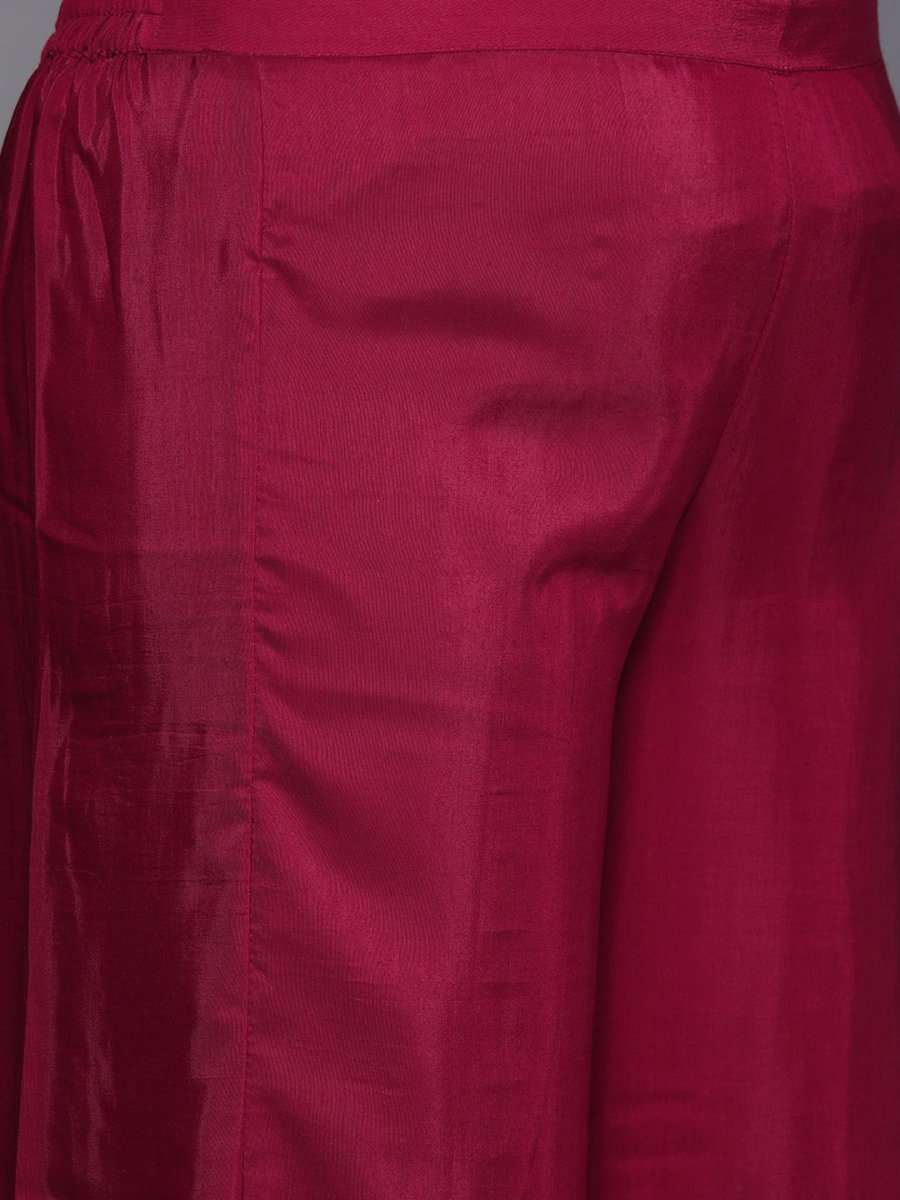 Women Maroon Ethnic Motifs Yoke Design Chanderi Cotton Kurta with Palazzos & With Dupatta - Inddus.com