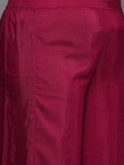 Women Maroon Ethnic Motifs Yoke Design Chanderi Cotton Kurta with Palazzos & With Dupatta - Inddus.com