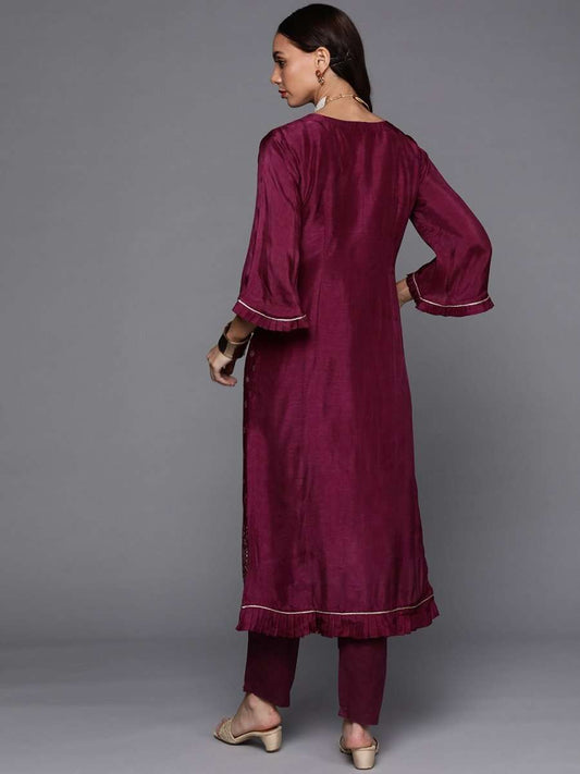 Women Maroon Floral Kurta with Trousers - Inddus.com