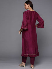 Women Maroon Floral Kurta with Trousers - Inddus.com