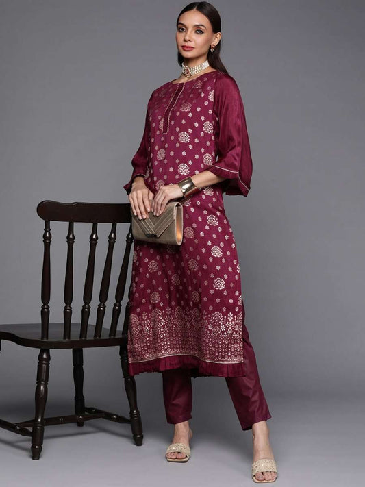 Women Maroon Floral Kurta with Trousers - Inddus.com