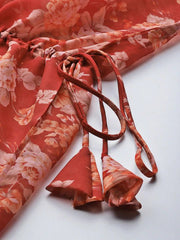 Women Maroon & Orange Floral Printed Organza Kaftan Kurta - Inddus.com