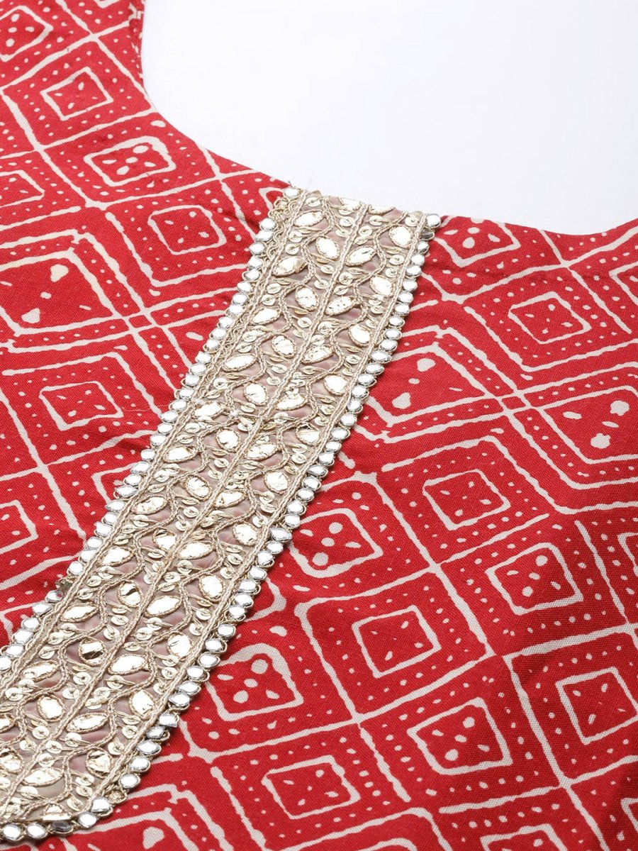 Women Maroon Printed Mirror Work Kurta with Palazzos - Inddus.com