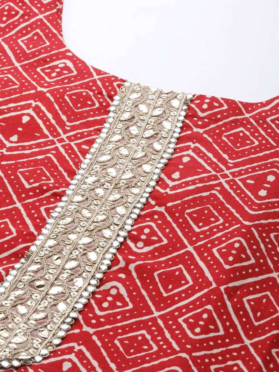 Women Maroon Printed Mirror Work Kurta with Palazzos - Inddus.com