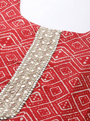 Women Maroon Printed Mirror Work Kurta with Palazzos - Inddus.com