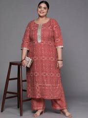 Women Maroon Printed Mirror Work Kurta with Palazzos - Inddus.com