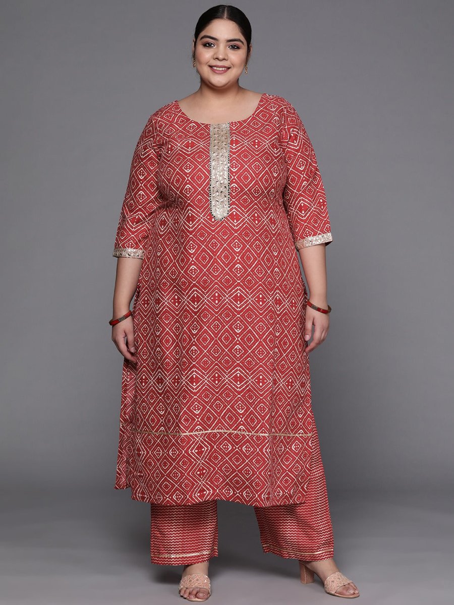Women Maroon Printed Mirror Work Kurta with Palazzos - Inddus.com