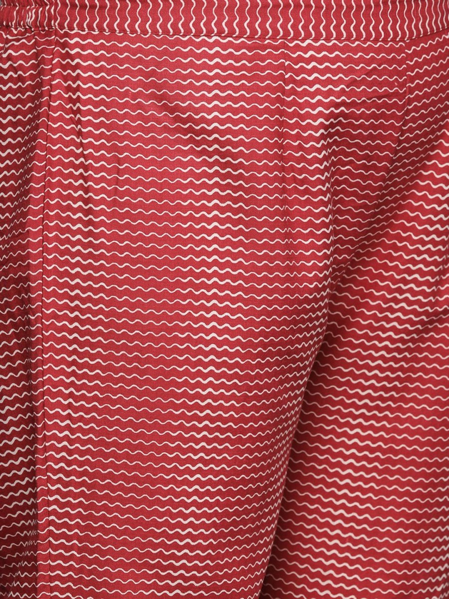 Women Maroon Printed Mirror Work Kurta with Palazzos - Inddus.com