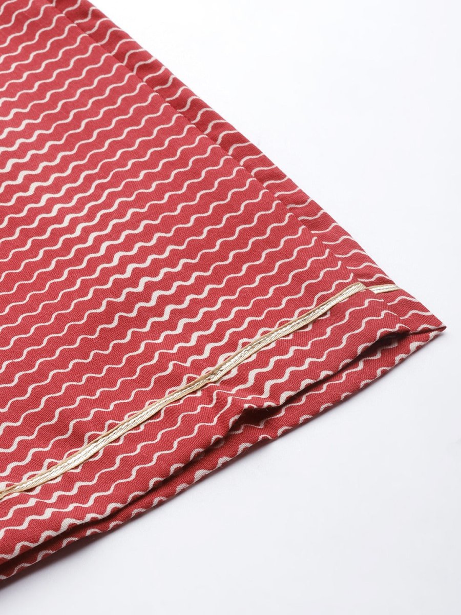 Women Maroon Printed Mirror Work Kurta with Palazzos - Inddus.com