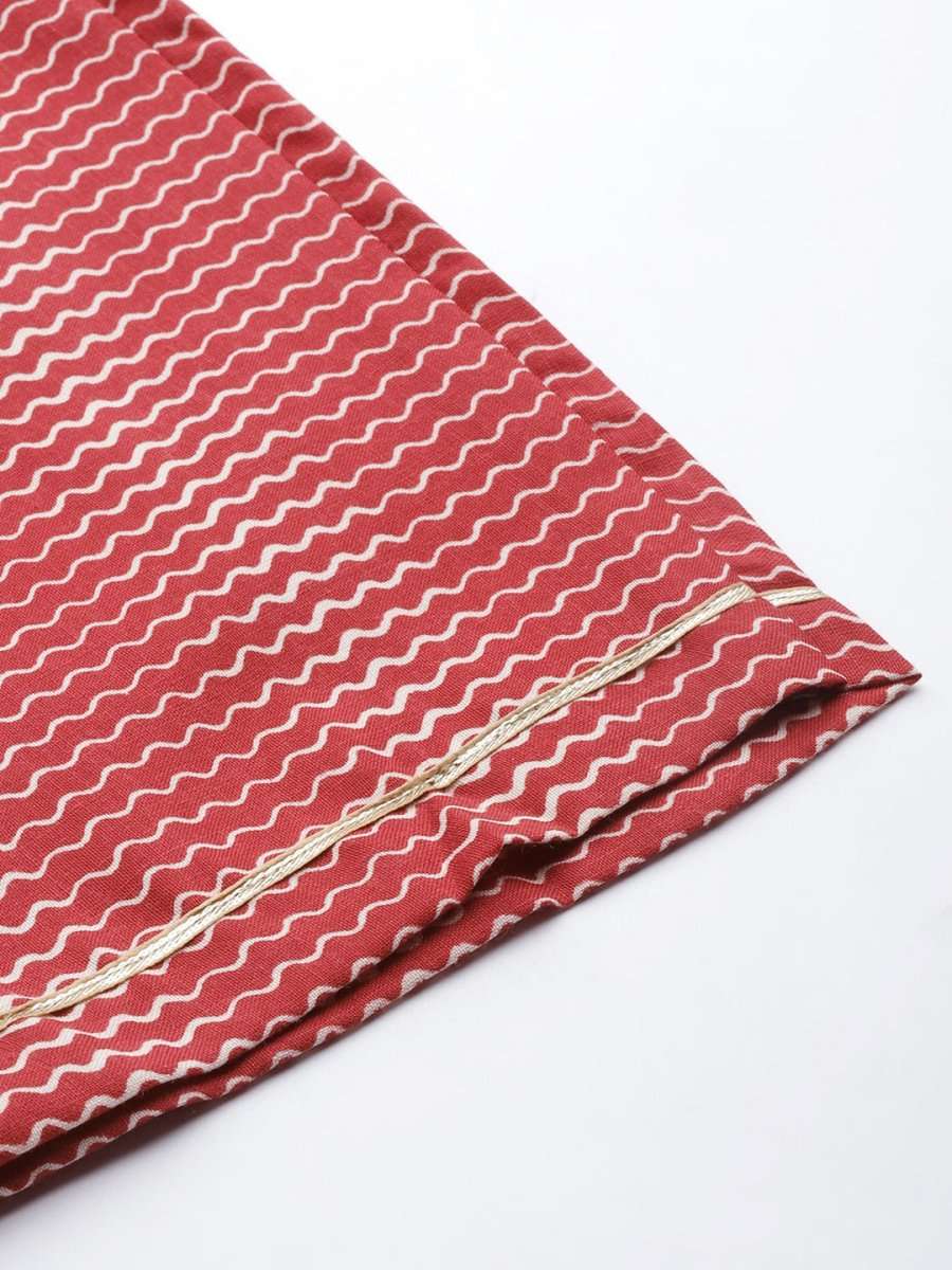 Women Maroon Printed Mirror Work Kurta with Palazzos - Inddus.com
