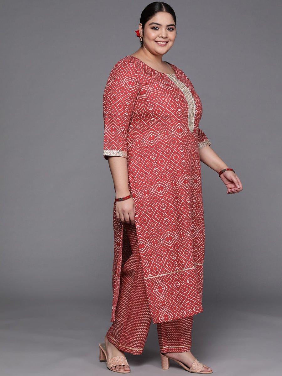 Women Maroon Printed Mirror Work Kurta with Palazzos - Inddus.com