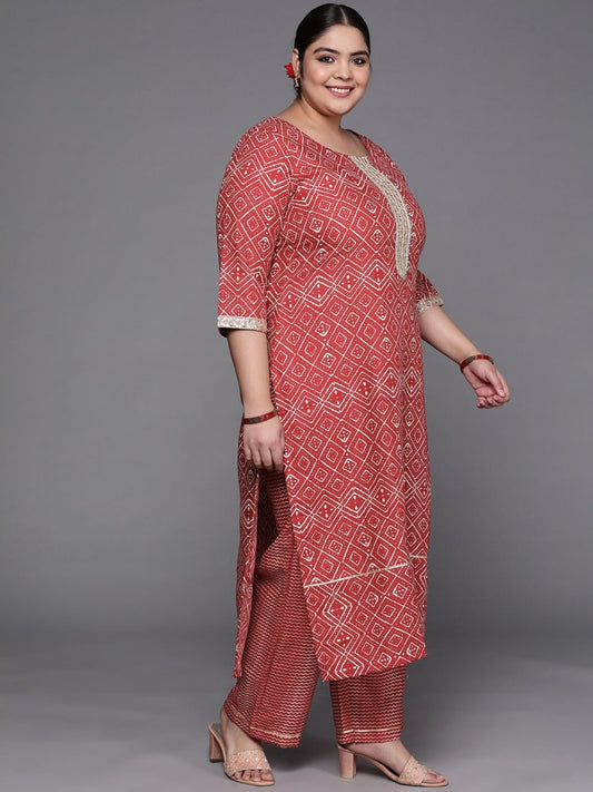 Women Maroon Printed Mirror Work Kurta with Palazzos - Inddus.com