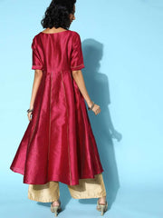 Women Maroon Silk Swirling Volume Kurta - Inddus.com