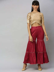 Women Maroon Solid Cotton Ethnic Flared Sharara - Inddus.com