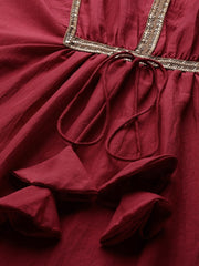 Women Maroon Solid Extended Sleeves Gotta Patti Kaftan Kurta - Inddus.com