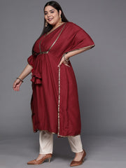 Women Maroon Solid Extended Sleeves Gotta Patti Kaftan Kurta - Inddus.com