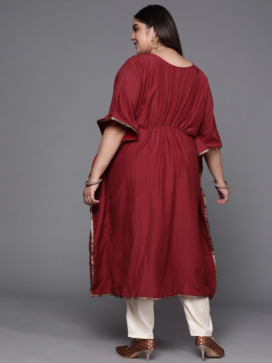 Women Maroon Solid Extended Sleeves Gotta Patti Kaftan Kurta - Inddus.com