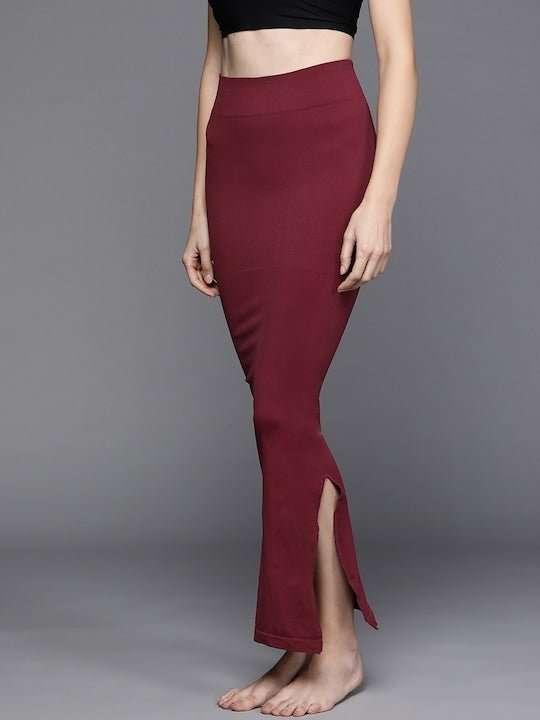 Women Maroon Solid High Compressed Seamless Instant Slimming Saree Shapewear - Inddus.com