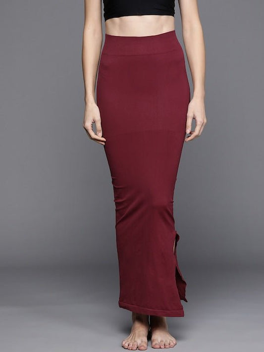 Women Maroon Solid High Compressed Seamless Instant Slimming Saree Shapewear - Inddus.com