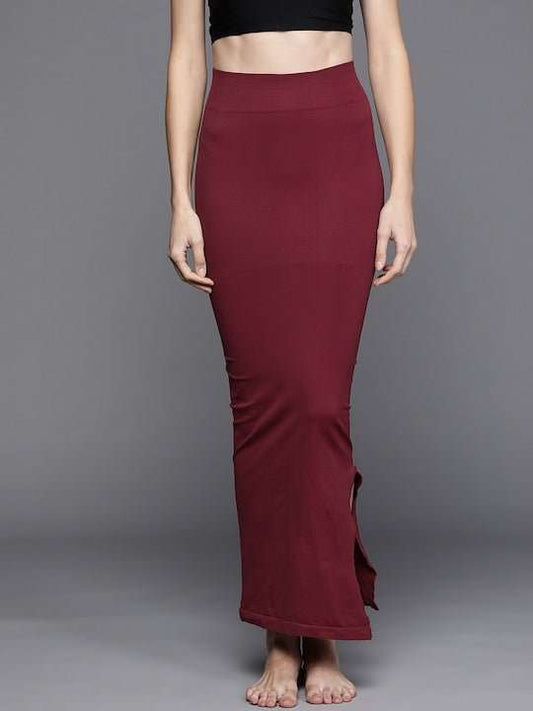 Women Maroon Solid High Compressed Seamless Instant Slimming Saree Shapewear - Inddus.com