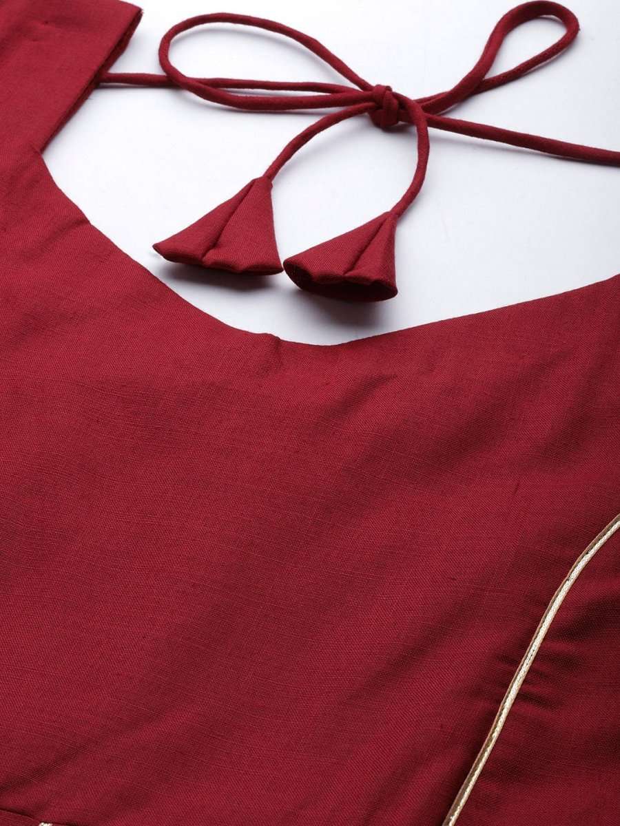 Women Maroon Striped Detail Gotta Patti Kurta with Trousers & With Dupatta - Inddus.com