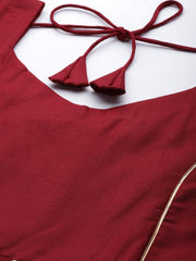 Women Maroon Striped Detail Gotta Patti Kurta with Trousers & With Dupatta - Inddus.com