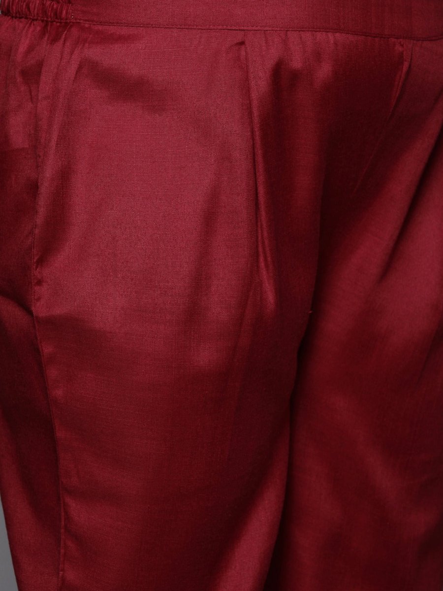 Women Maroon Striped Detail Gotta Patti Kurta with Trousers & With Dupatta - Inddus.com