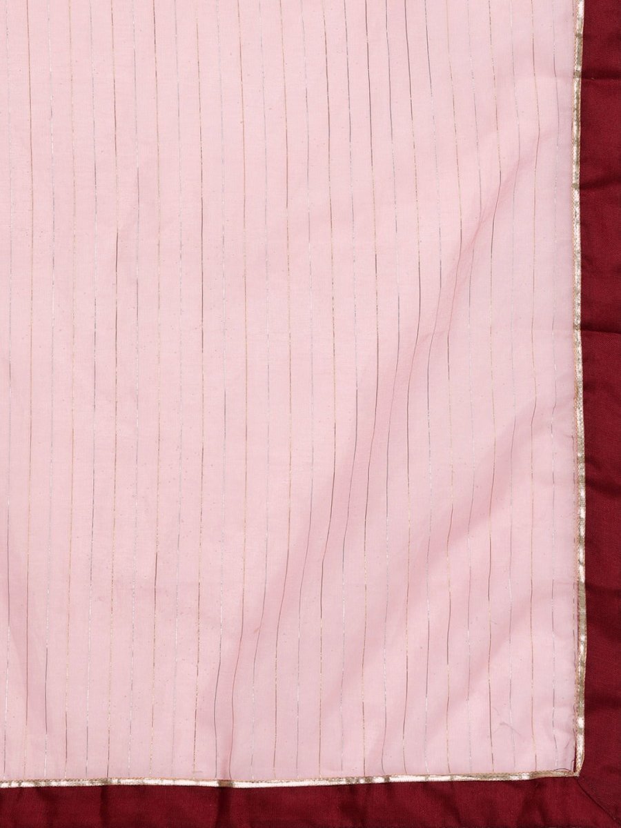 Women Maroon Striped Detail Gotta Patti Kurta with Trousers & With Dupatta - Inddus.com