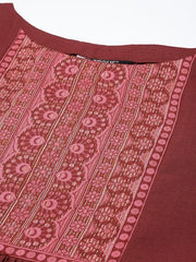 Women Maroon Yoke Design Pleated Kurta with Trousers - Inddus.com