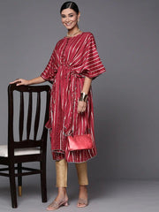 Women Maroon Zari Woven Kaftan Kurta - Inddus.com