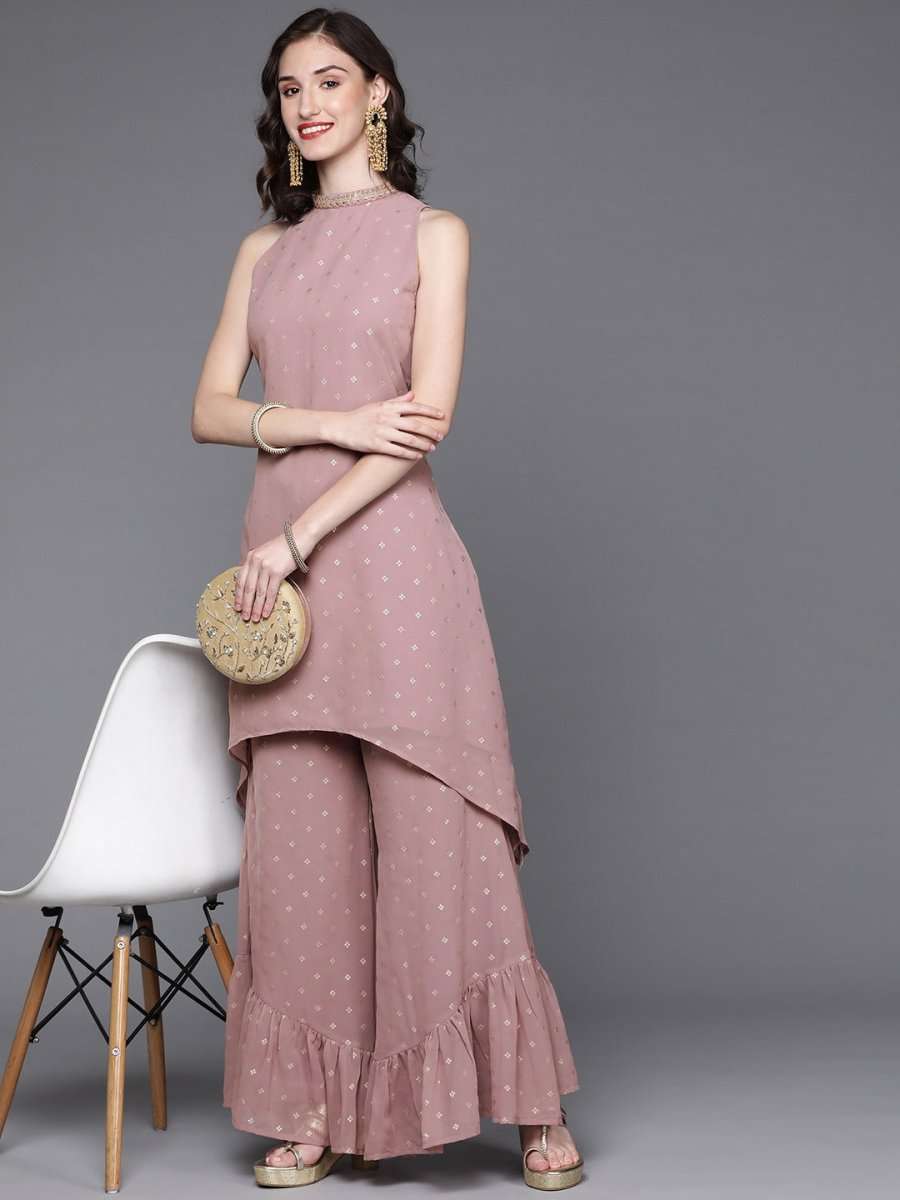 Women Mauve Ethnic Motifs Printed Kurta with Palazzos - Inddus.com