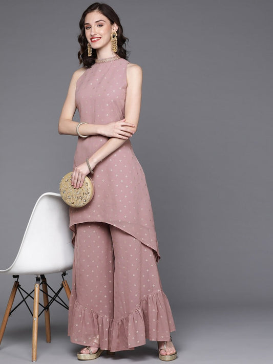 Women Mauve Ethnic Motifs Printed Kurta with Palazzos - Inddus.com