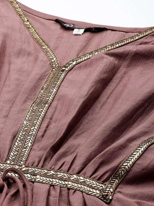 Women Mauve Flared Sleeves Gotta Patti Kaftan Kurta - Inddus.com