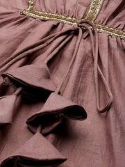 Women Mauve Flared Sleeves Gotta Patti Kaftan Kurta - Inddus.com