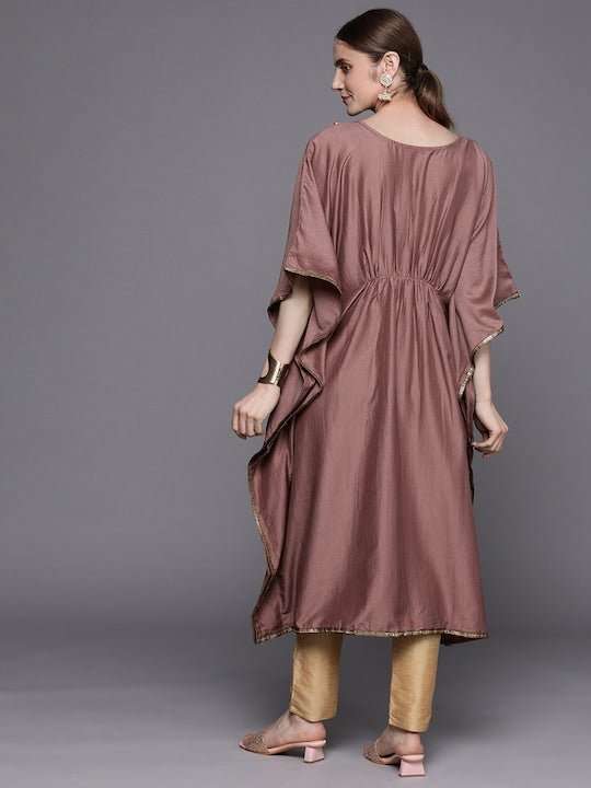 Women Mauve Flared Sleeves Gotta Patti Kaftan Kurta - Inddus.com