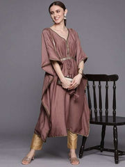 Women Mauve Flared Sleeves Gotta Patti Kaftan Kurta - Inddus.com