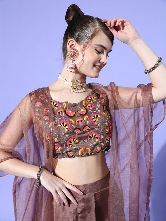 Women Mauve Self-Design Top with Solid Skirt - Inddus.com