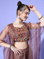 Women Mauve Self-Design Top with Solid Skirt - Inddus.com