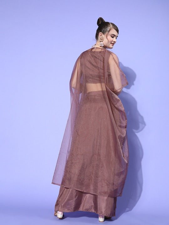 Women Mauve Self-Design Top with Solid Skirt - Inddus.com