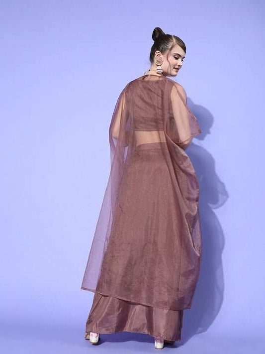 Women Mauve Self-Design Top with Solid Skirt - Inddus.com