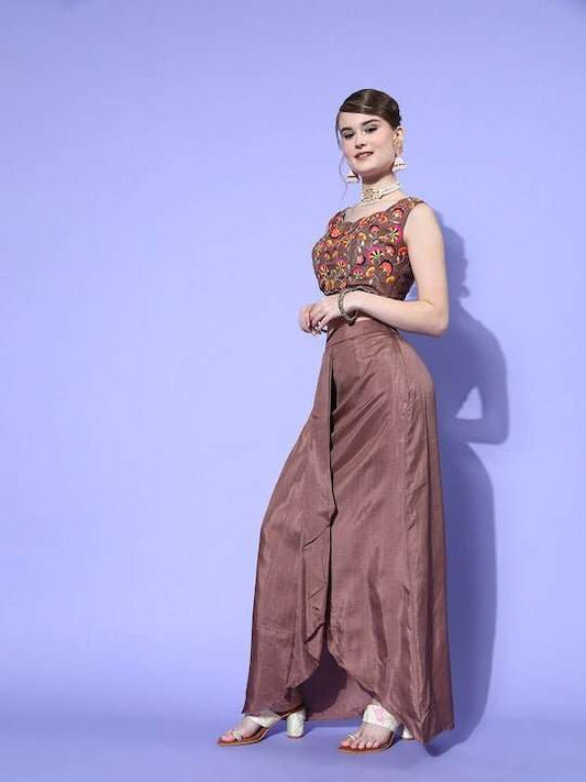 Women Mauve Self-Design Top with Solid Skirt - Inddus.com