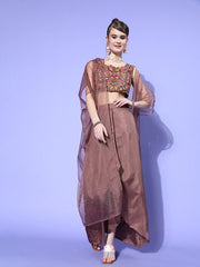 Women Mauve Self-Design Top with Solid Skirt - Inddus.com