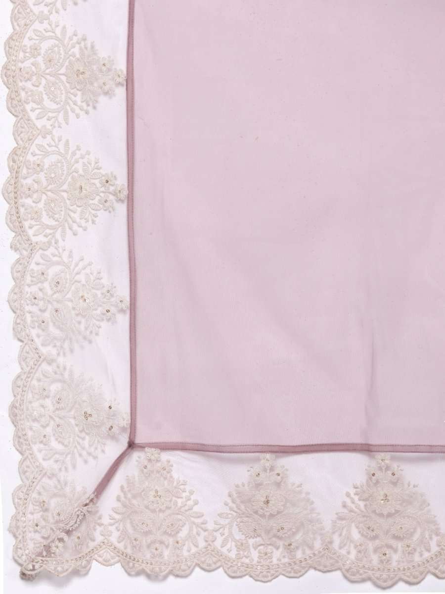 Women Mauve & White Solid Lace Inserts Kurta with Trousers & Net Dupatta - Inddus.com