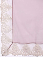 Women Mauve & White Solid Lace Inserts Kurta with Trousers & Net Dupatta - Inddus.com