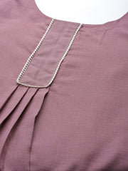 Women Mauve & White Solid Lace Inserts Kurta with Trousers & Net Dupatta - Inddus.com