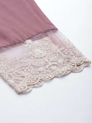 Women Mauve & White Solid Lace Inserts Kurta with Trousers & Net Dupatta - Inddus.com
