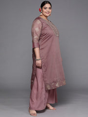 Women Mauve Yoke Design Chanderi Cotton Kurta with Palazzos & Dupatta - Inddus.com