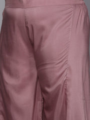 Women Mauve Yoke Design Chanderi Cotton Kurta with Palazzos & Dupatta - Inddus.com