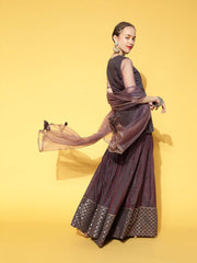 Women Mauve Yoke Design Sequinned Chanderi Cotton Kurti With Sharara & Dupatta - Inddus.com