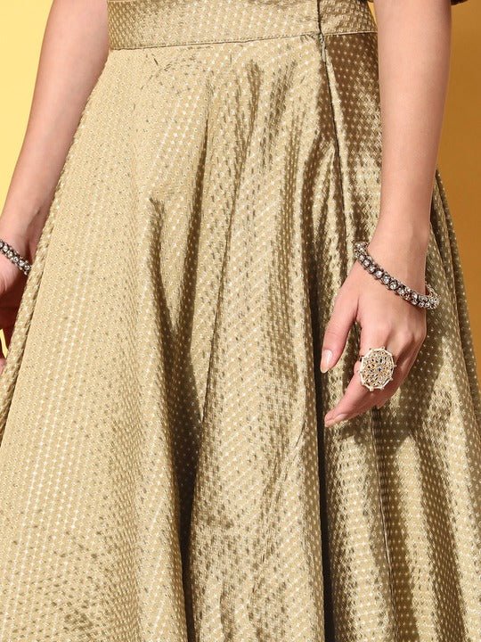 Women Metallic Beige Woven Design Top Skirt - Inddus.com